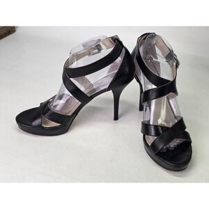 MICHAEL Michael Kors Womens Heels Size 9.5 M Black Evie Leather Platform Sandals